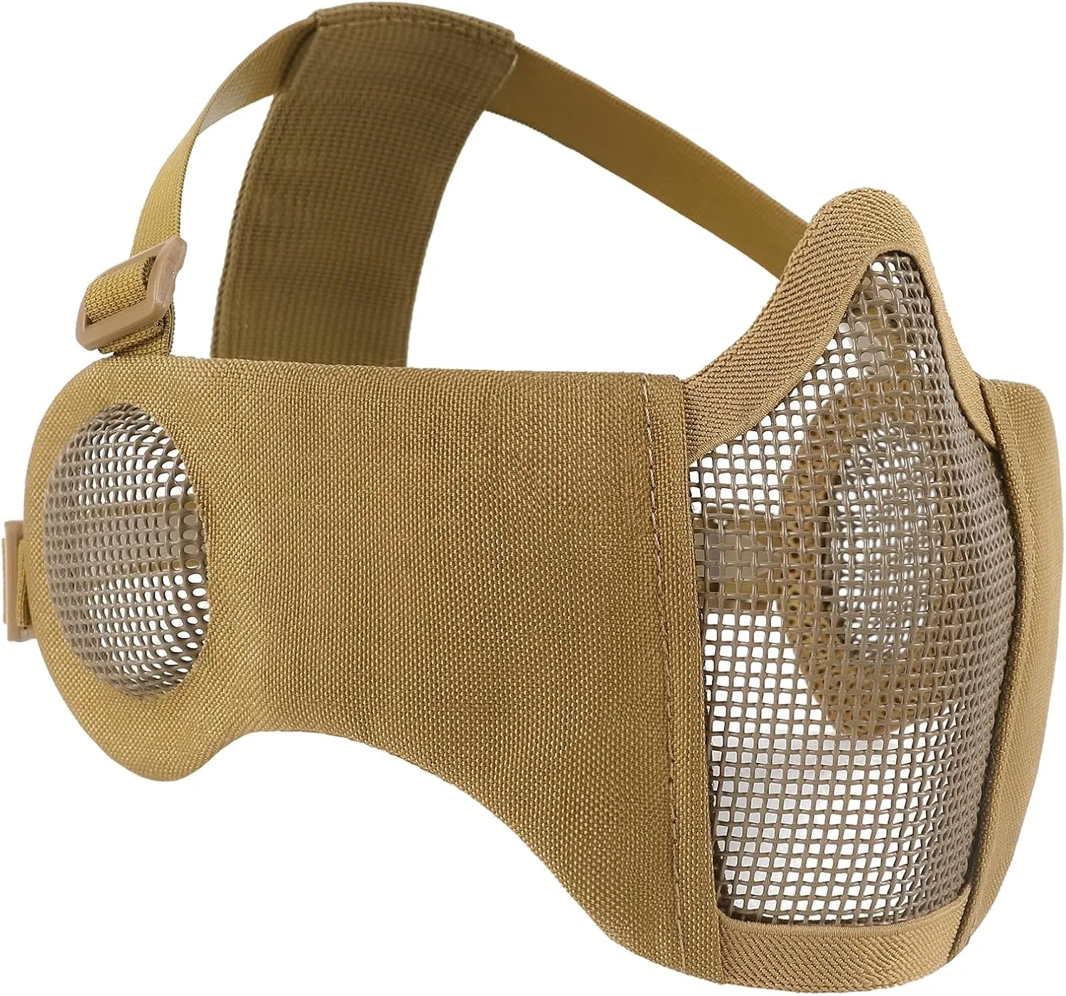 Airsoft Mesh Mask, Tactical Foldable Half Mesh Mask with Ear Protection, Adjustable Military Mesh Mask Lower Face Protective Mask for Airsoft Paintball Shooting Cosplay CS Game