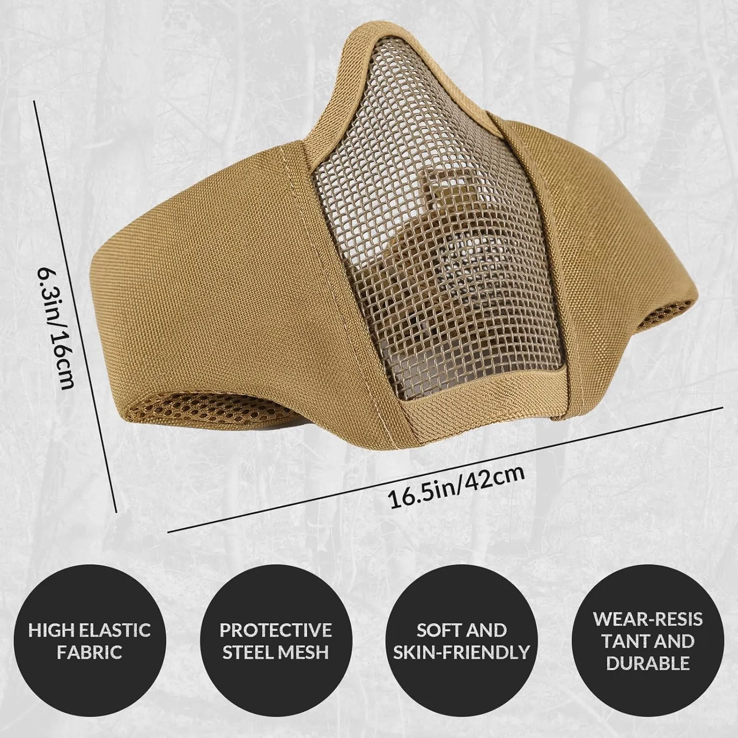 Airsoft Mesh Mask, Tactical Foldable Half Mesh Mask with Ear Protection, Adjustable Military Mesh Mask Lower Face Protective Mask for Airsoft Paintball Shooting Cosplay CS Game