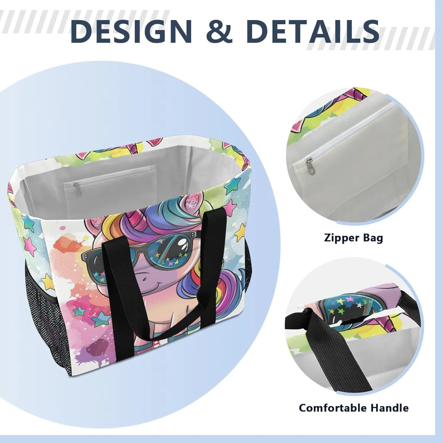 ALAZA Rainbow Colors Butterfly Hearts Waterproof Beach Tote Bags