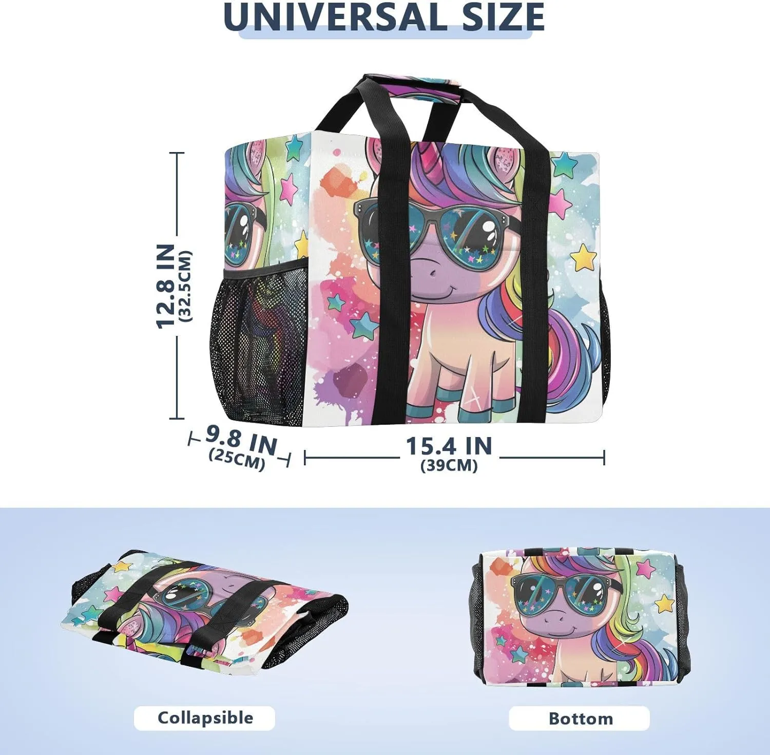 ALAZA Rainbow Colors Butterfly Hearts Waterproof Beach Tote Bags