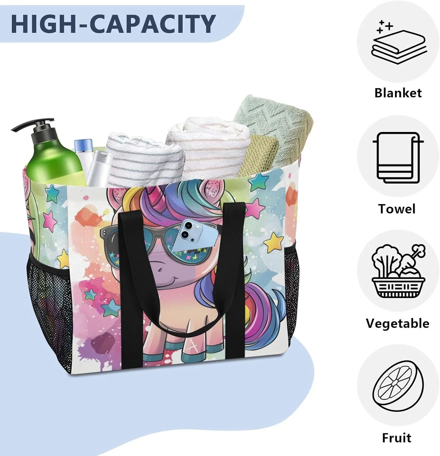 ALAZA Rainbow Colors Butterfly Hearts Waterproof Beach Tote Bags