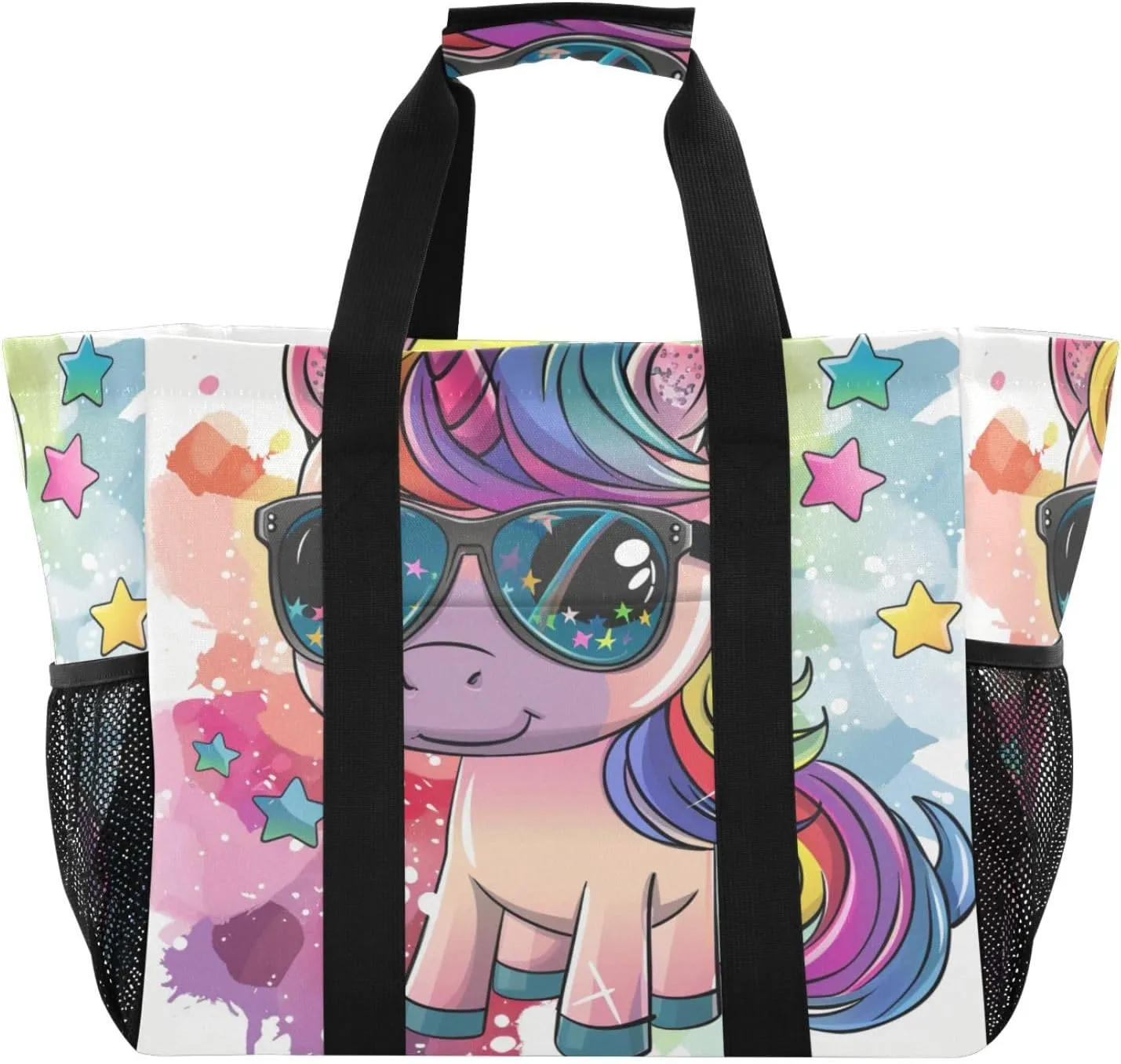 ALAZA Rainbow Colors Butterfly Hearts Waterproof Beach Tote Bags