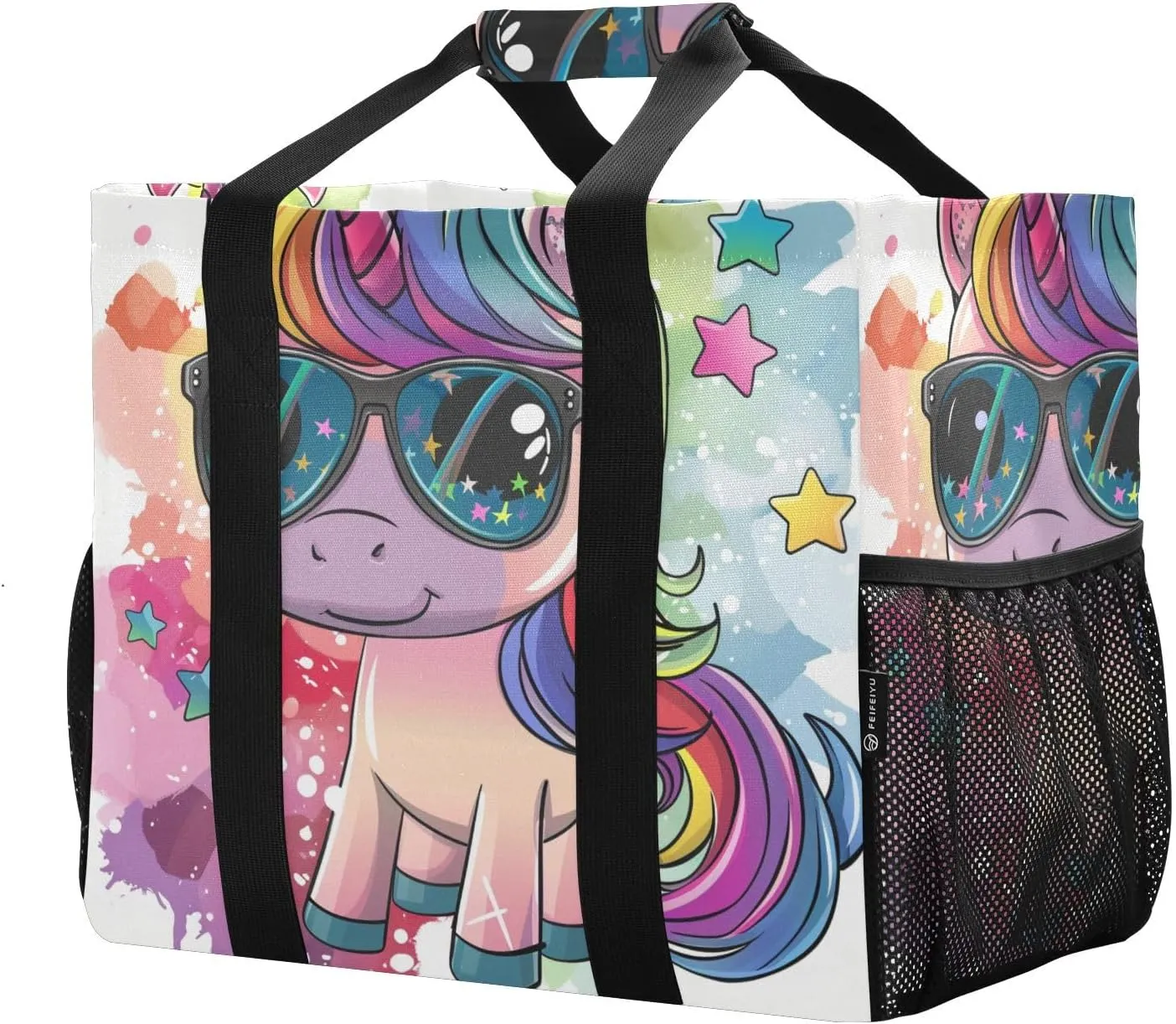 ALAZA Rainbow Colors Butterfly Hearts Waterproof Beach Tote Bags