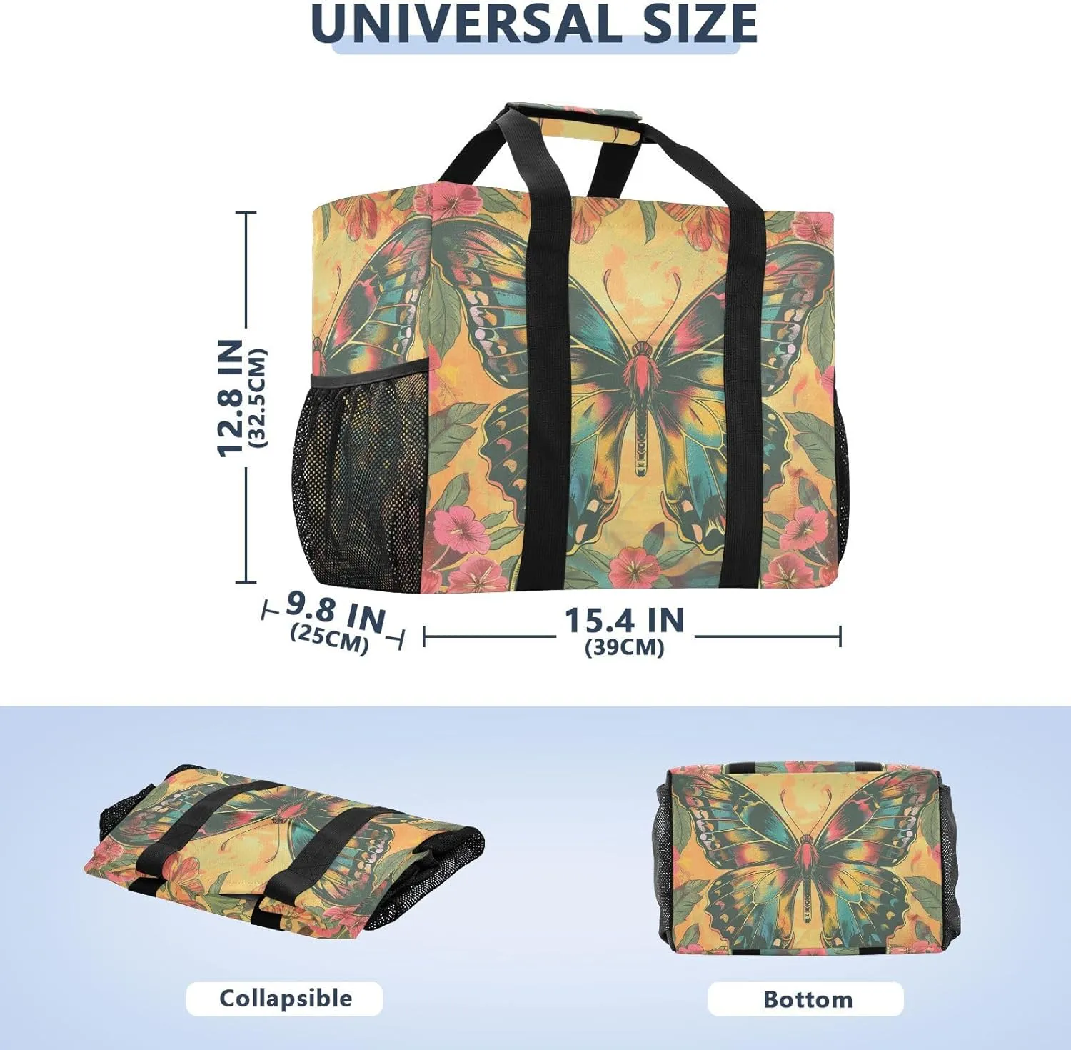 ALAZA Rainbow Colors Butterfly Hearts Waterproof Beach Tote Bags