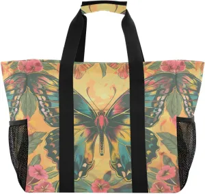 ALAZA Rainbow Colors Butterfly Hearts Waterproof Beach Tote Bags