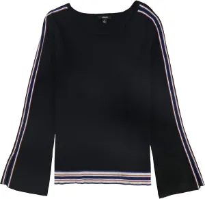 Alfani Womens Striped Bell Sleeve Pullover Sweater, Black, Medium