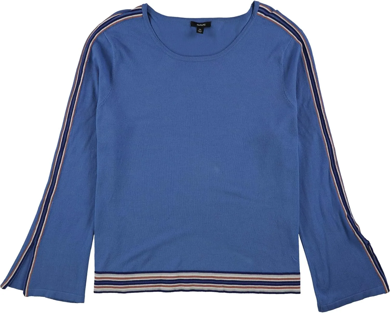 Alfani Womens Striped Bell Sleeve Pullover Sweater, Blue, X-Large