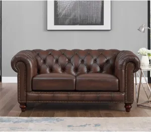 Alton Bay Top Grain Leather Loveseat: Luxurious Comfort, Chesterfield Design, Living Room Elegance