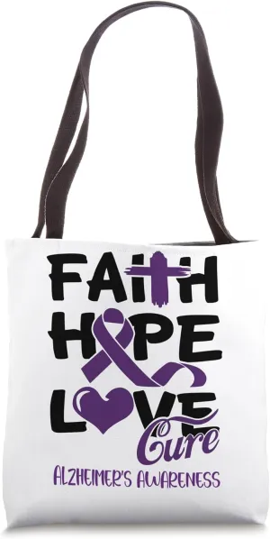 Alzheimer's Awareness Faith Hope Love Cure purple ribbon Tote Bag