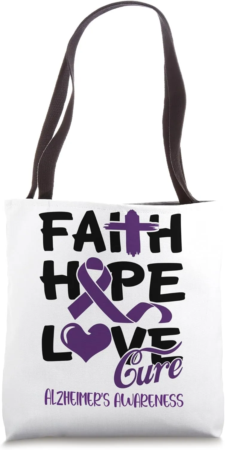 Alzheimer's Awareness Faith Hope Love Cure purple ribbon Tote Bag