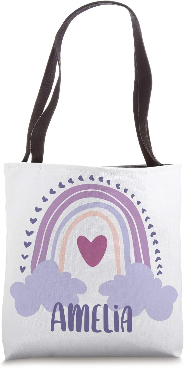 Amelia Personalized Custom Name Rainbow Cute Colorful Tote Bag