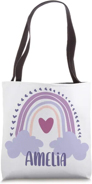 Amelia Personalized Custom Name Rainbow Cute Colorful Tote Bag
