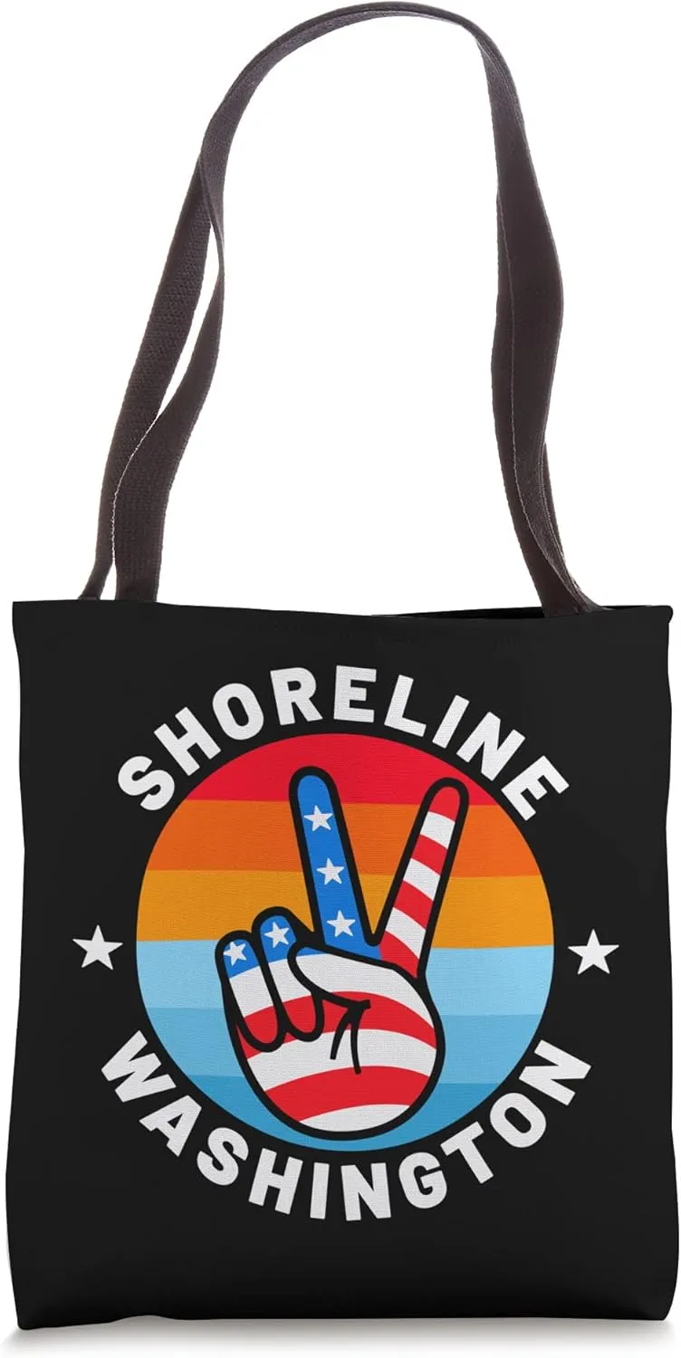 American Flag Peace Sign Hand, Shoreline Washington WA Tote Bag