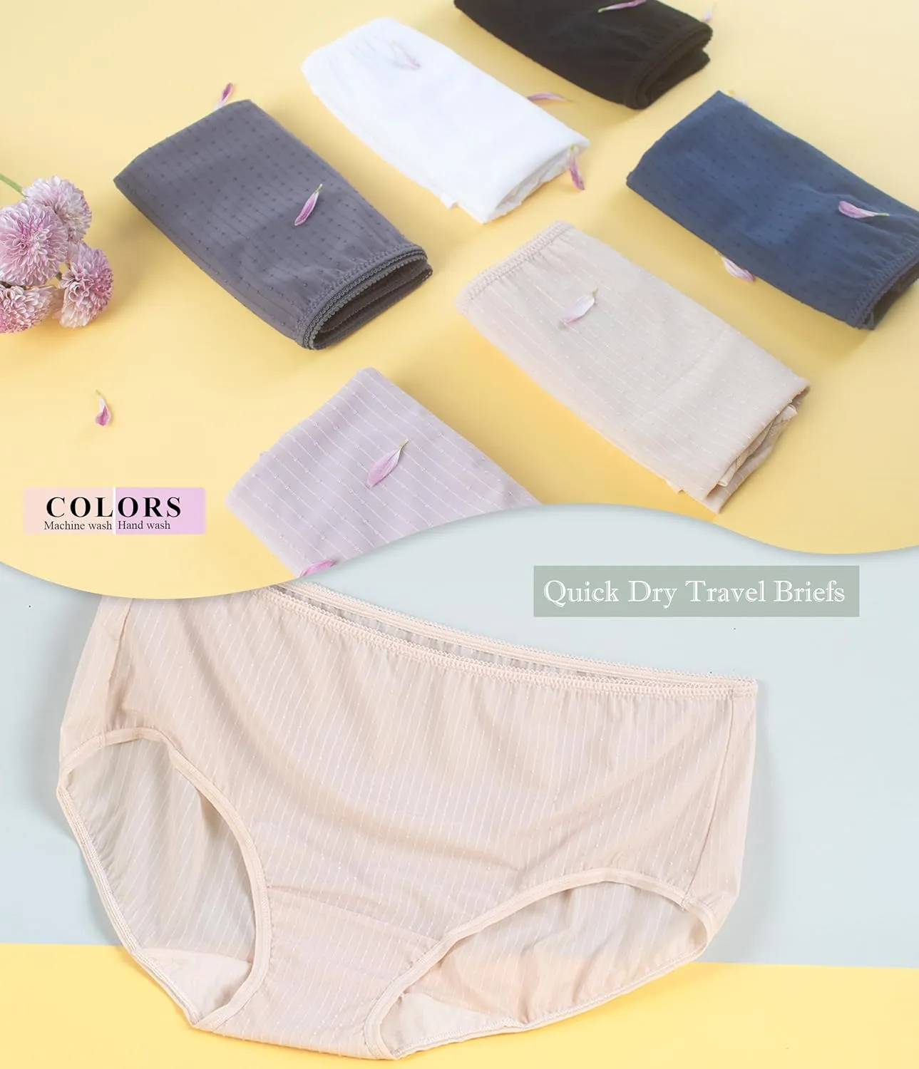ANLIQI Quick Dry Underwear for Women Travel Panties Pack Nylon Hipster Panty Soft&Lightweight Bikini Brief Stay Fresh Undies