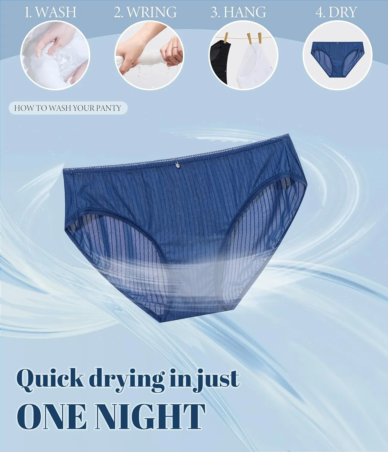 ANLIQI Quick Dry Underwear for Women Travel Panties Pack Nylon Hipster Panty Soft&Lightweight Bikini Brief Stay Fresh Undies