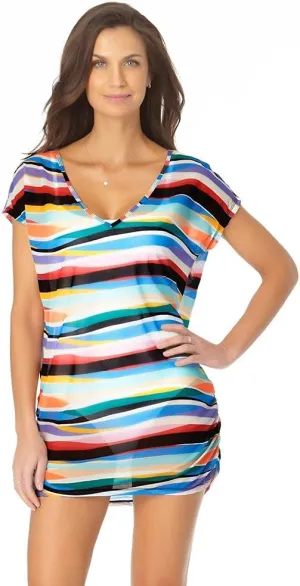 Anne Cole Wavy Stripe MESH TEE, XS/S