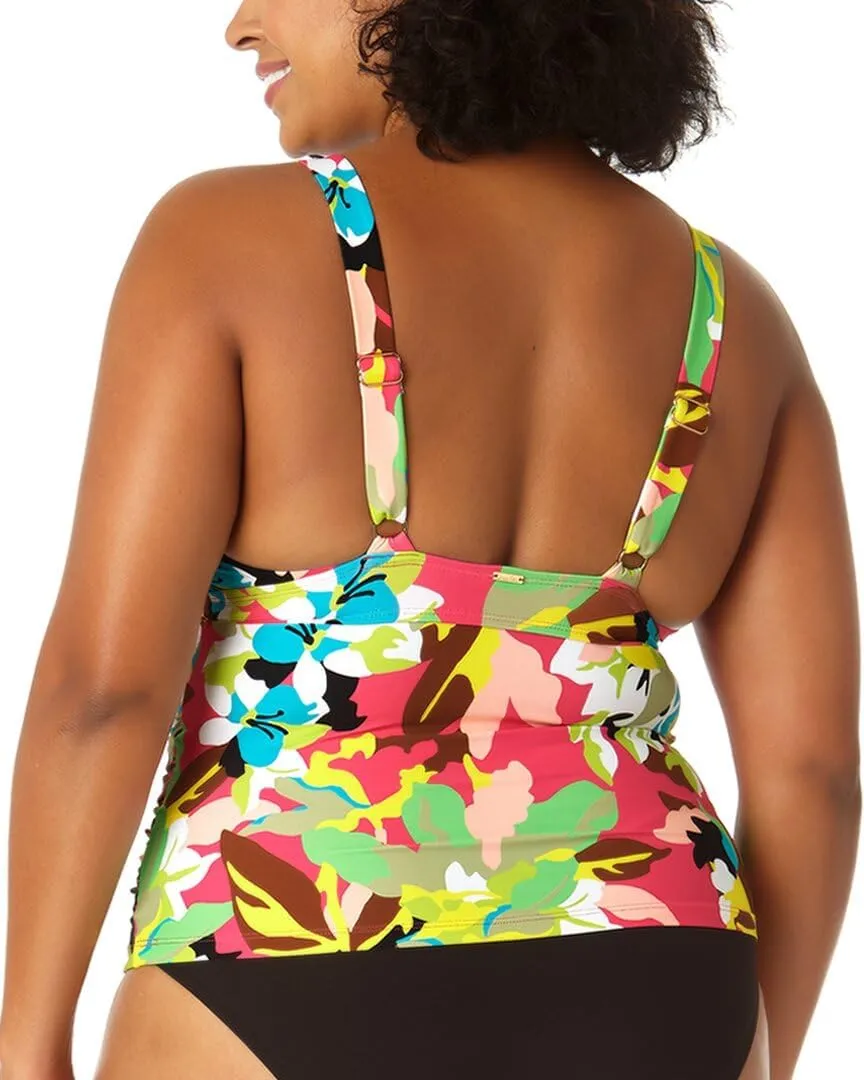 Anne Cole Womens Floral Print Banded Tankini Swim Top