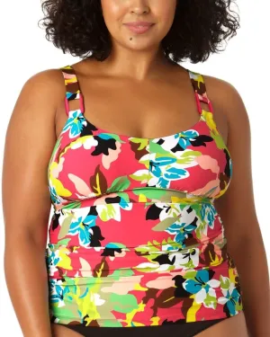 Anne Cole Womens Floral Print Banded Tankini Swim Top