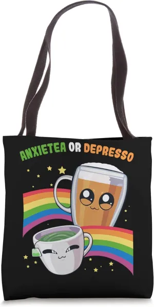 Anxietea or Depresso Kawaii Chibi Anxiety Depression Rainbow Tote Bag