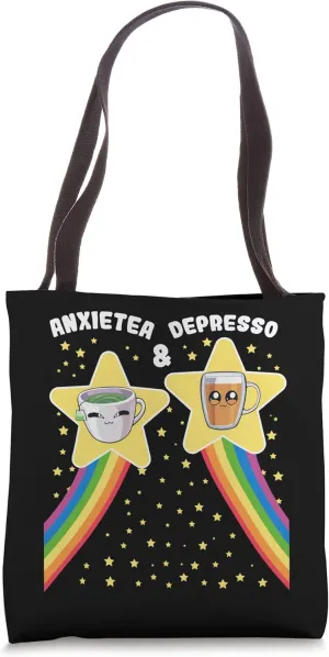 Anxiety Depression Rainbow Kawaii Chibi Anxietea & Depresso Tote Bag