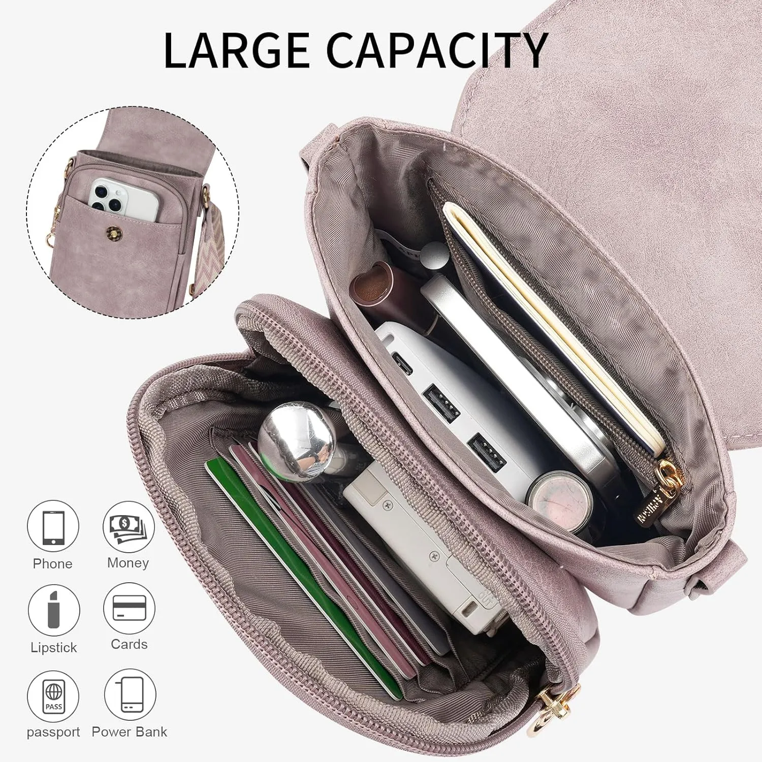 APHISON Small Crossbody Bags for Women Trendy, Leather Phone Wallet Purses Handbags Card Slots with Adjustable Guitar Strap