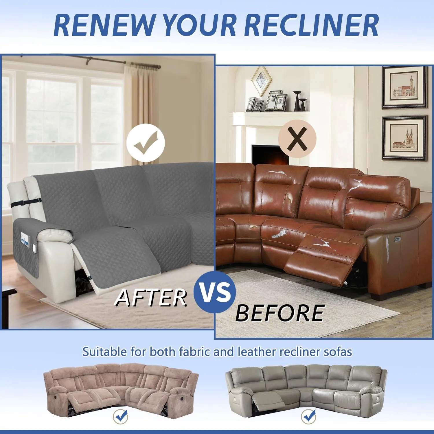 Arfntevss Recliner Sectional Couch Covers 1OO% Waterproof L Shape Sofa Cover for Reclining L Shaped Sectional Slipcover Set for Dog Washable Corner Non Slip Furniture Protector (5 Seater, Dark Gray)
