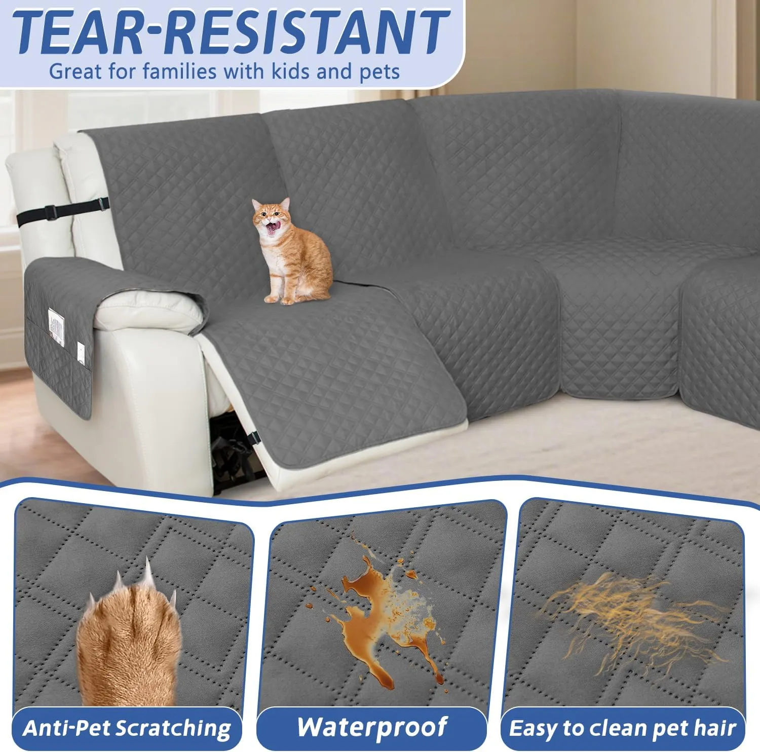 Arfntevss Recliner Sectional Couch Covers 1OO% Waterproof L Shape Sofa Cover for Reclining L Shaped Sectional Slipcover Set for Dog Washable Corner Non Slip Furniture Protector (5 Seater, Dark Gray)