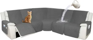 Arfntevss Recliner Sectional Couch Covers 1OO% Waterproof L Shape Sofa Cover for Reclining L Shaped Sectional Slipcover Set for Dog Washable Corner Non Slip Furniture Protector (5 Seater, Dark Gray)