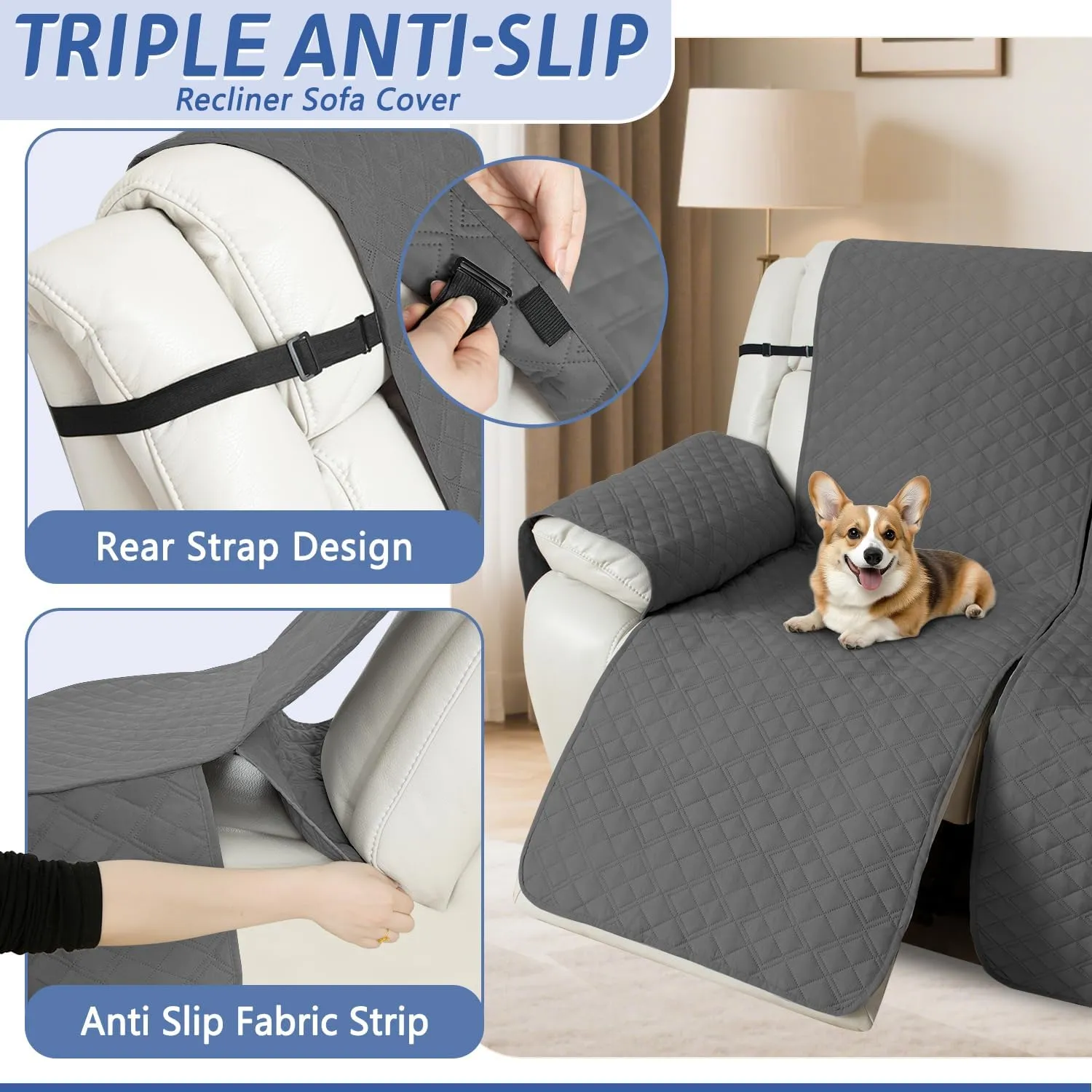 Arfntevss Recliner Sectional Couch Covers 1OO% Waterproof L Shape Sofa Cover for Reclining L Shaped Sectional Slipcover Set for Dog Washable Corner Non Slip Furniture Protector (5 Seater, Dark Gray)