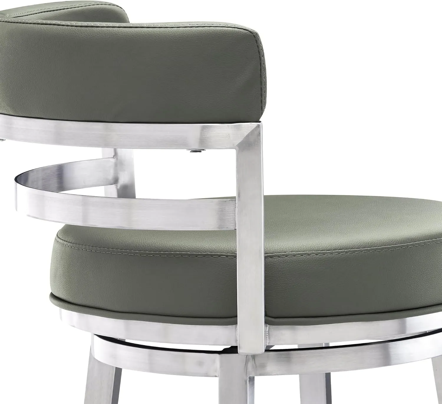 Armen Living Madrid 26" Counter Height Swivel Modern Gray Faux Leather and Brushed Stainless Steel Bar Stool for Kitchen Island Counter