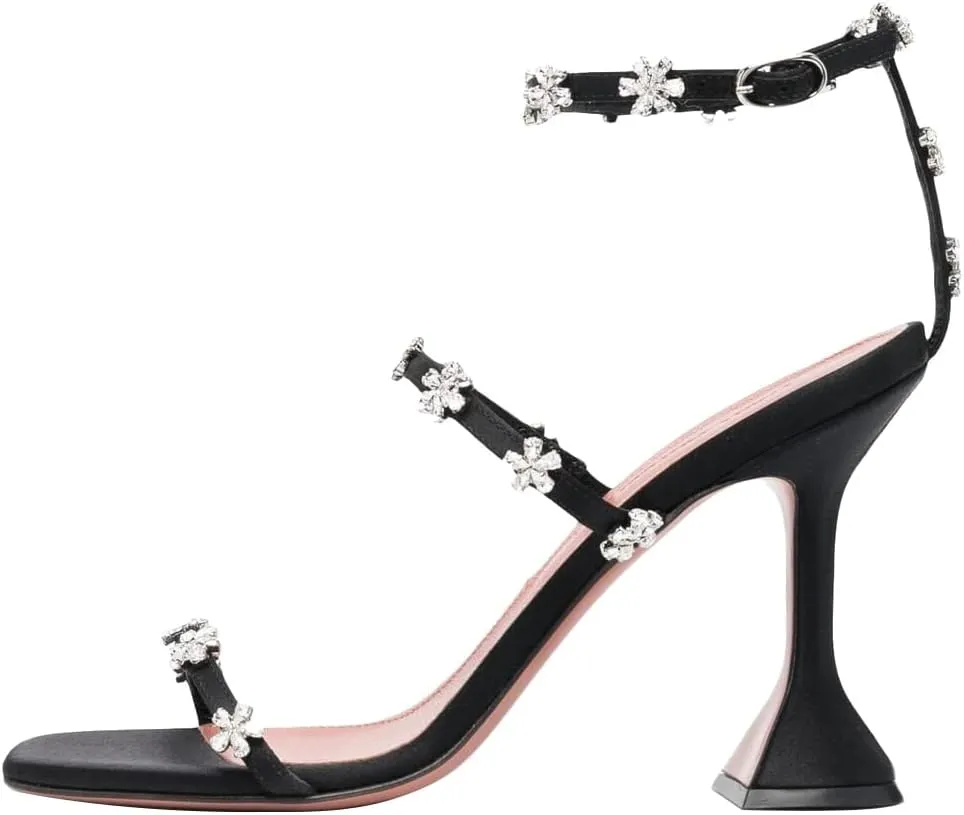 Arqa Crystal Embellished Heeled Sandals Women's Open Toe Ankle Strap High Heels Summer Sandal