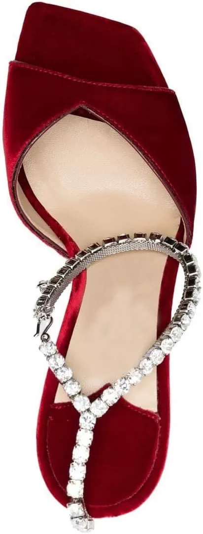 Arqa Rhinestone Ankle Strap Heeled Sandals Peep Toe Sparkly High Heels Slingback Stiletto Heels Wedding Pumps