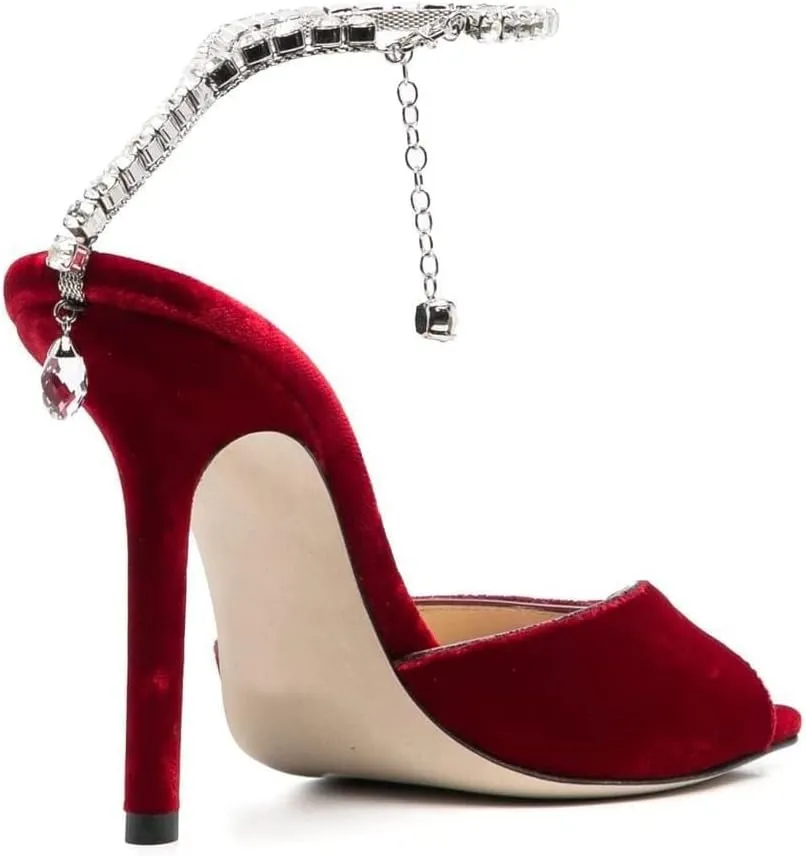 Arqa Rhinestone Ankle Strap Heeled Sandals Peep Toe Sparkly High Heels Slingback Stiletto Heels Wedding Pumps