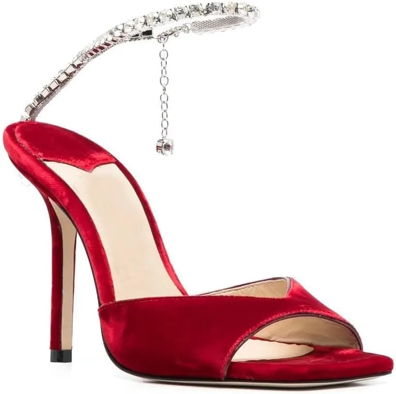 Arqa Rhinestone Ankle Strap Heeled Sandals Peep Toe Sparkly High Heels Slingback Stiletto Heels Wedding Pumps