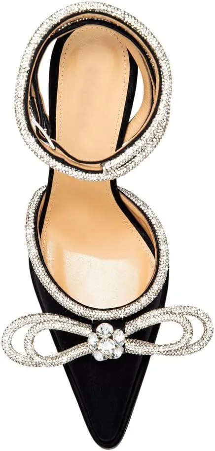 Arqa Women's Rhinestone Bow Platforms,Diamond Ankle Strap Pumps Chunky Heel Wedding Slingback Pump