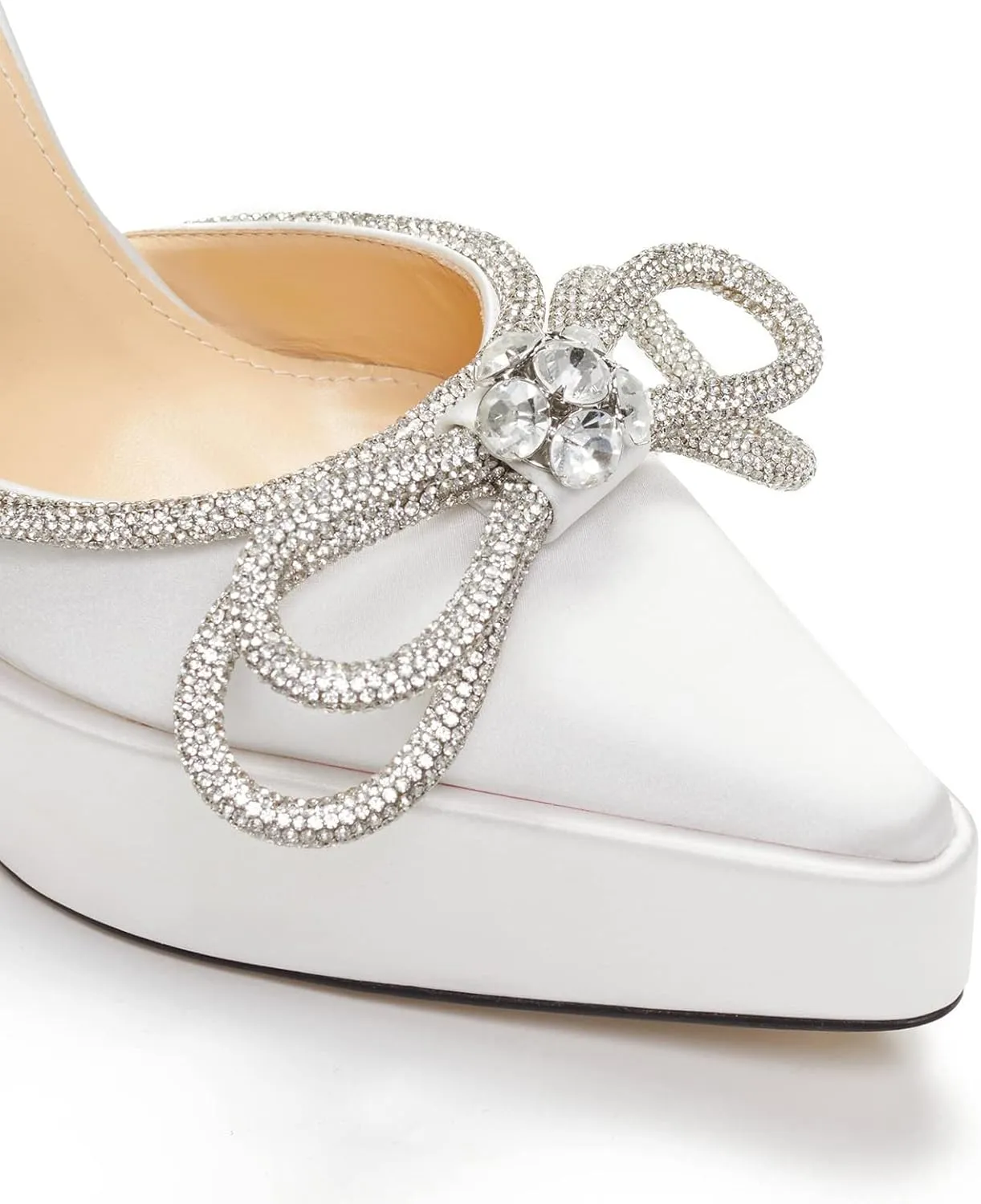 Arqa Women's Rhinestone Bow Platforms,Diamond Ankle Strap Pumps Chunky Heel Wedding Slingback Pump