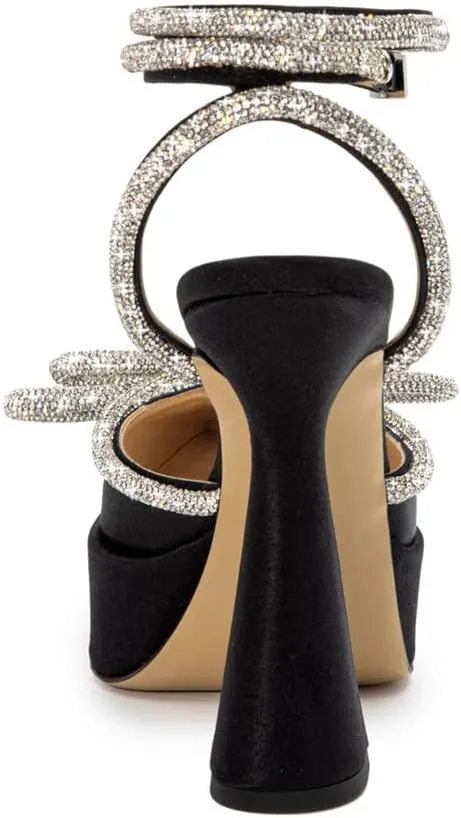 Arqa Women's Rhinestone Bow Platforms,Diamond Ankle Strap Pumps Chunky Heel Wedding Slingback Pump