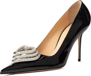 Arqa Women's Triple Heart Pumps Rhinestone Dressy Stiletto Heel Wedding Bride High Heels