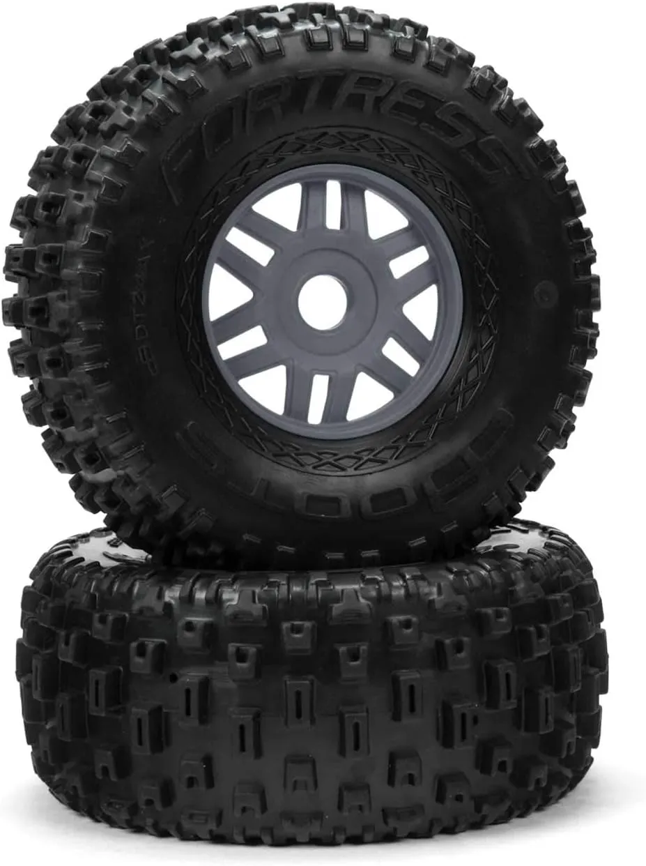 ARRMA 1/8 dBoots Fortress Front/Rear 2.4/3.3 Pre-Mounted Tires, 17mm Hex, Gunmetal (2), ARA550069