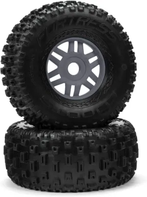 ARRMA 1/8 dBoots Fortress Front/Rear 2.4/3.3 Pre-Mounted Tires, 17mm Hex, Gunmetal (2), ARA550069