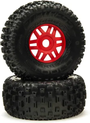 ARRMA 1/8 dBoots Fortress Front/Rear 2.4/3.3 Pre-Mounted Tires, 17mm Hex, Red (2), ARA550065