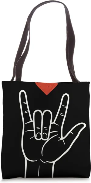 ASL Love Hand Sign Heart Minimalist Valentine Deaf Community Tote Bag
