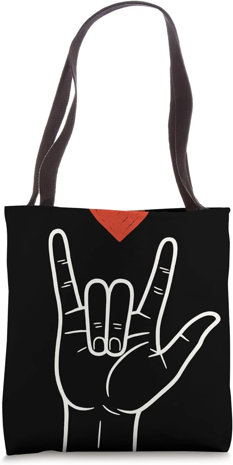 ASL Love Hand Sign Heart Minimalist Valentine Deaf Community Tote Bag