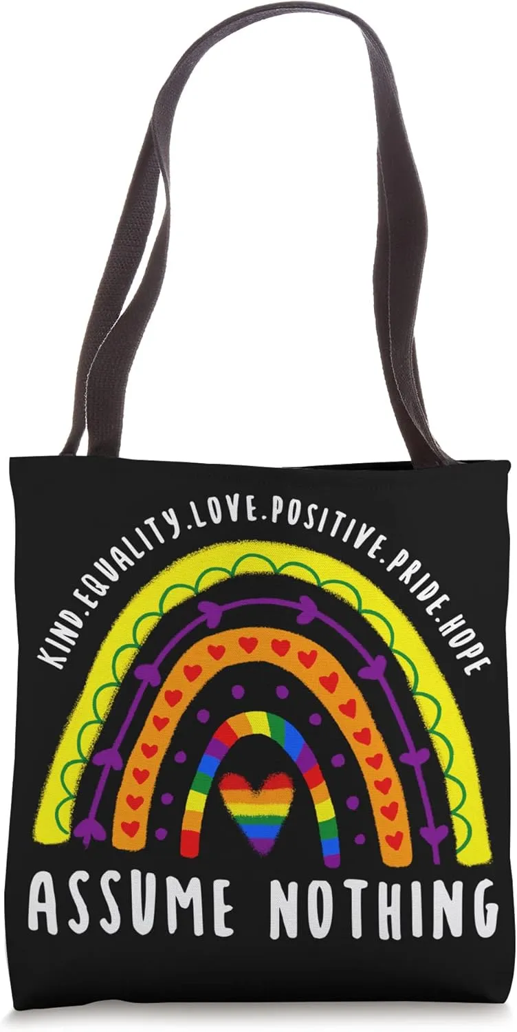 Assume Nothing LGBT Gay Pride Boho Rainbow Tote Bag