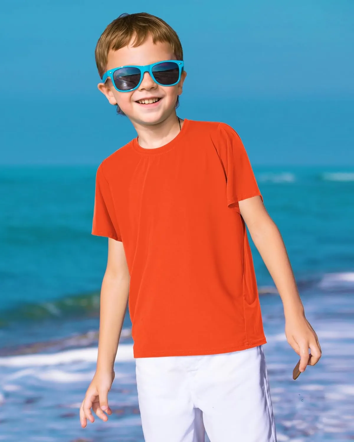 Auranso 3 Pack Boys Swim Shirts Rash Guard Short Sleeve UPF50  Quick Dry Fishing Surfing Swimwear
