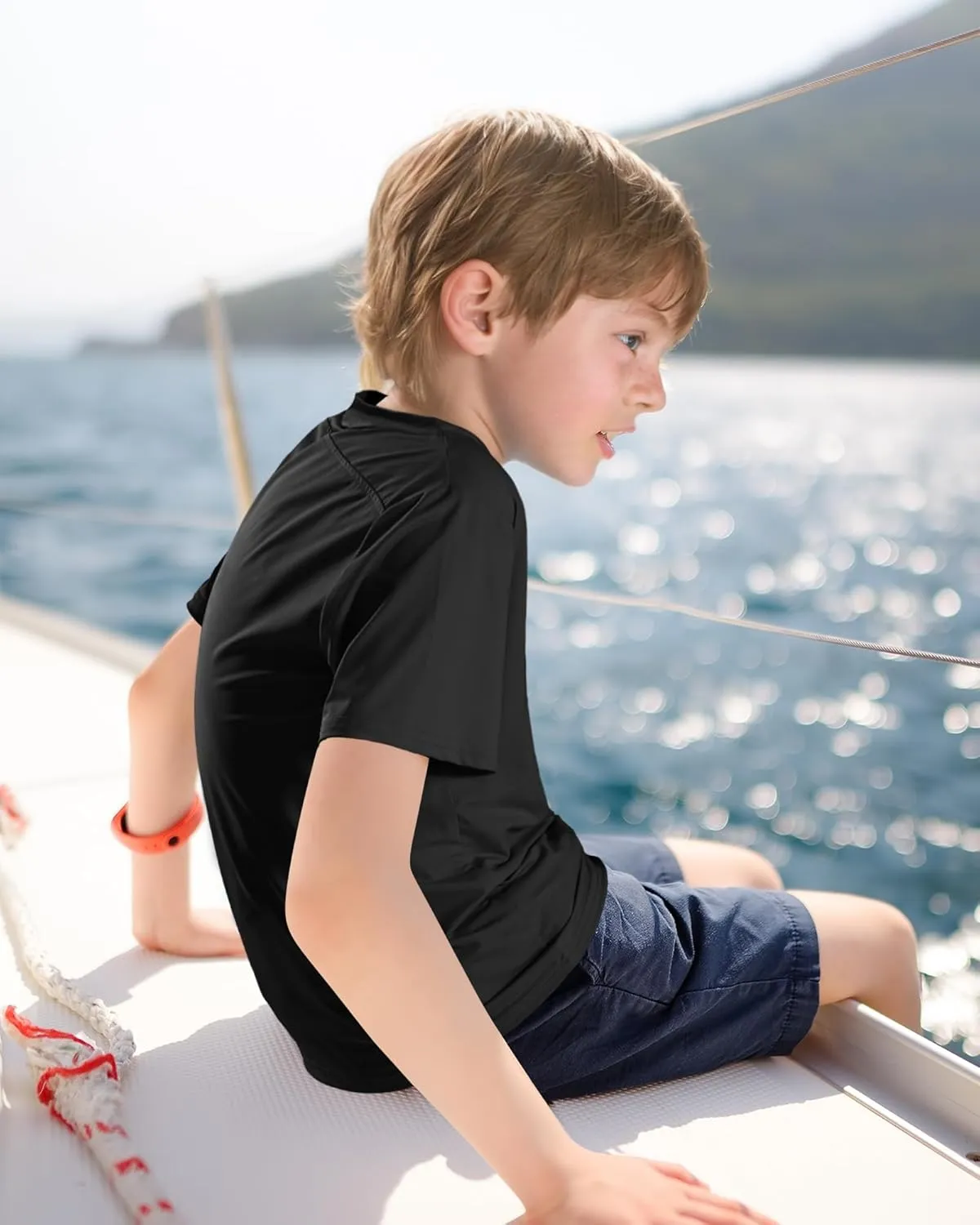 Auranso 3 Pack Boys Swim Shirts Rash Guard Short Sleeve UPF50  Quick Dry Fishing Surfing Swimwear