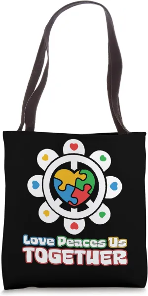 Autism Awareness Peace Love Heart Puzzle Acceptance Tote Bag