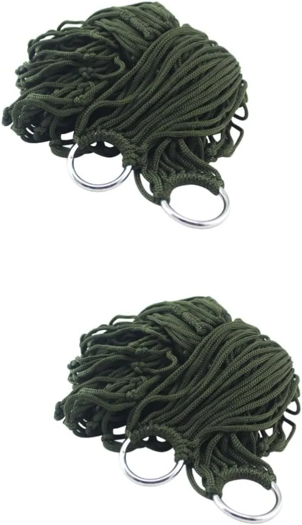 balacoo 2pcs Portable Nylon Rope Mesh Hammock Outdoor Leisure Bed for Camping Hiking Relaxation Lightweight and Breathable Design Green