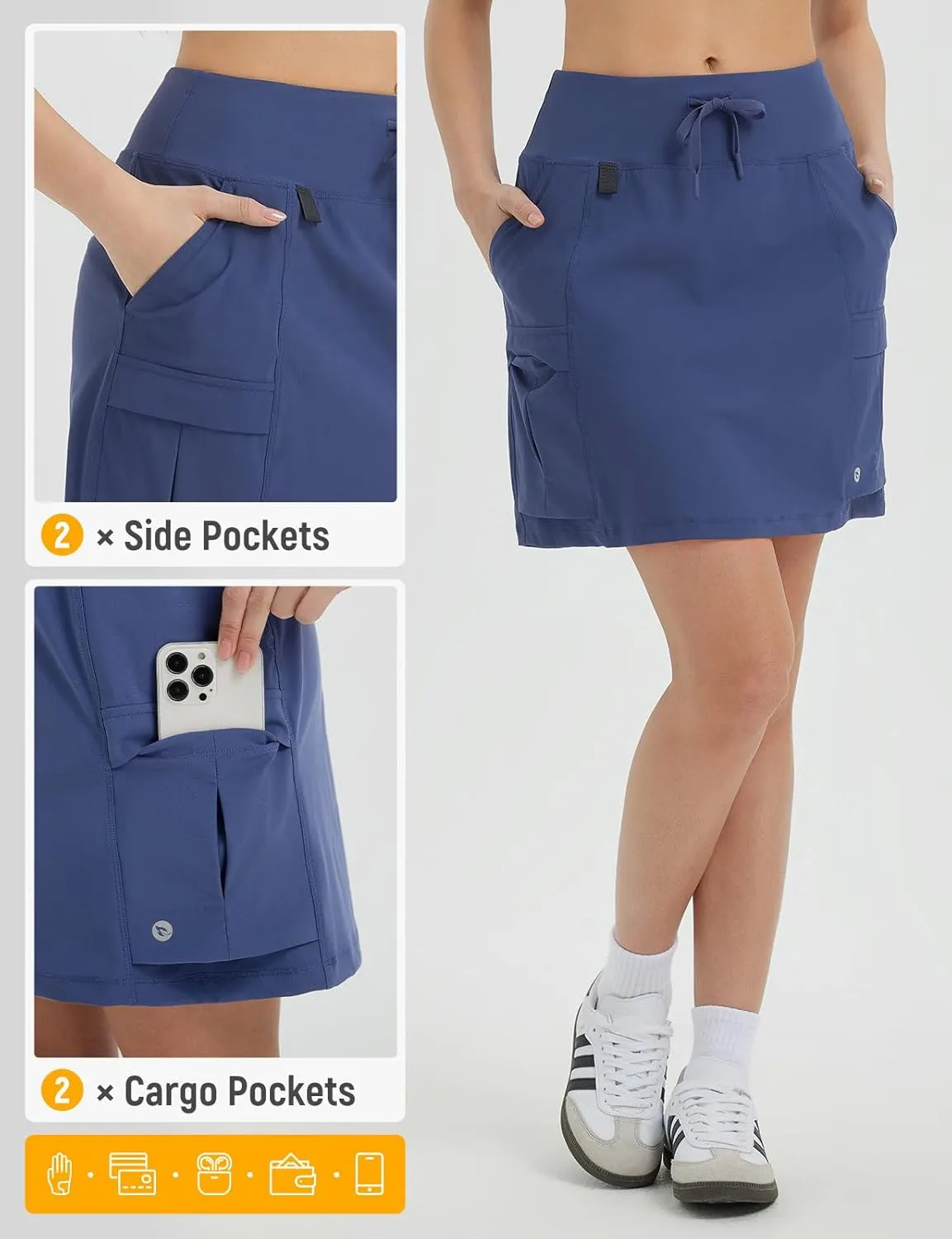baleaf Women's 16" Hiking Cargo Skort Skirt High Waisted with Pockets Golf Workout UPF 50  Sun Protection Quick Dry