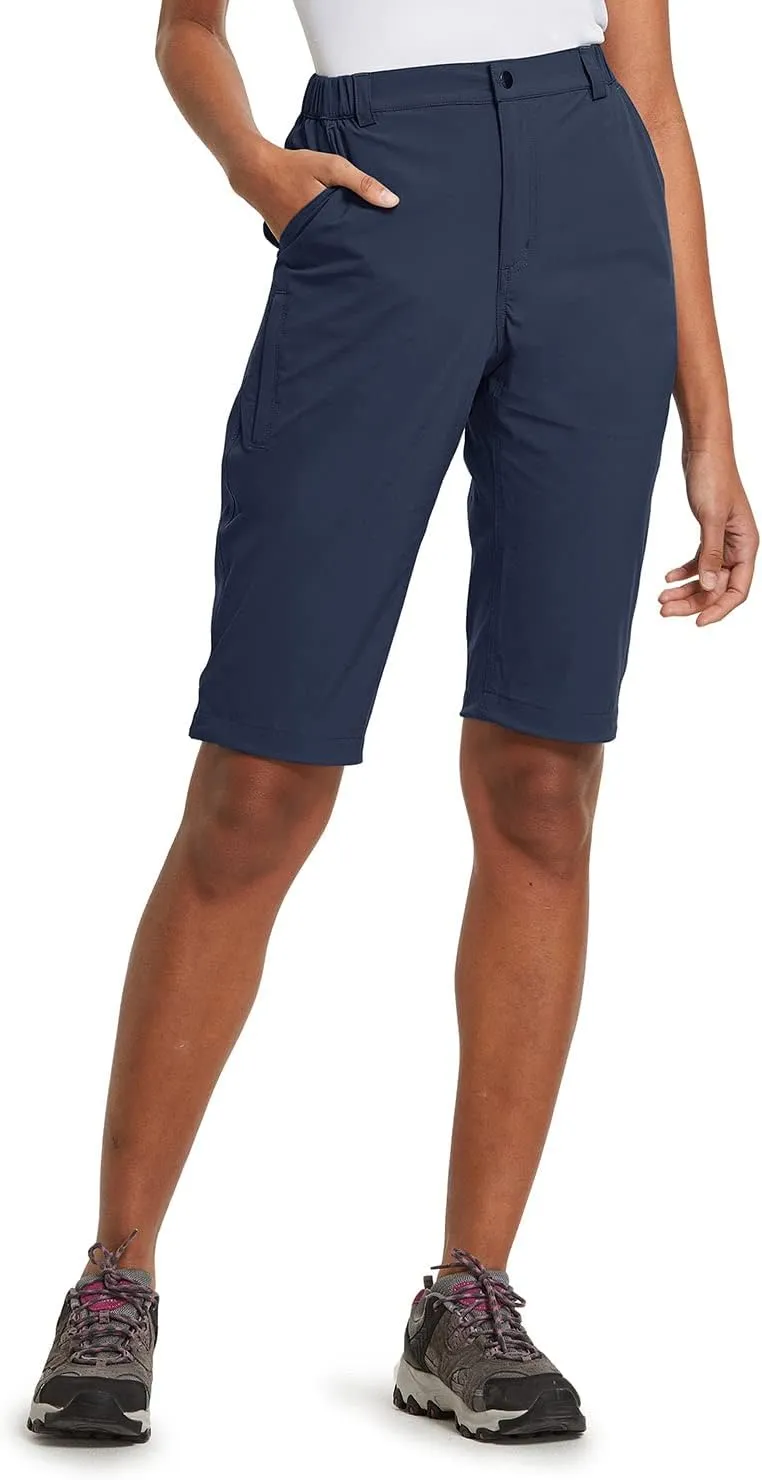 baleaf Women's Bermuda Knee Length Long Shorts for Summer Hiking Golf Camping Stretch Lightweight Nylon Quick Dry